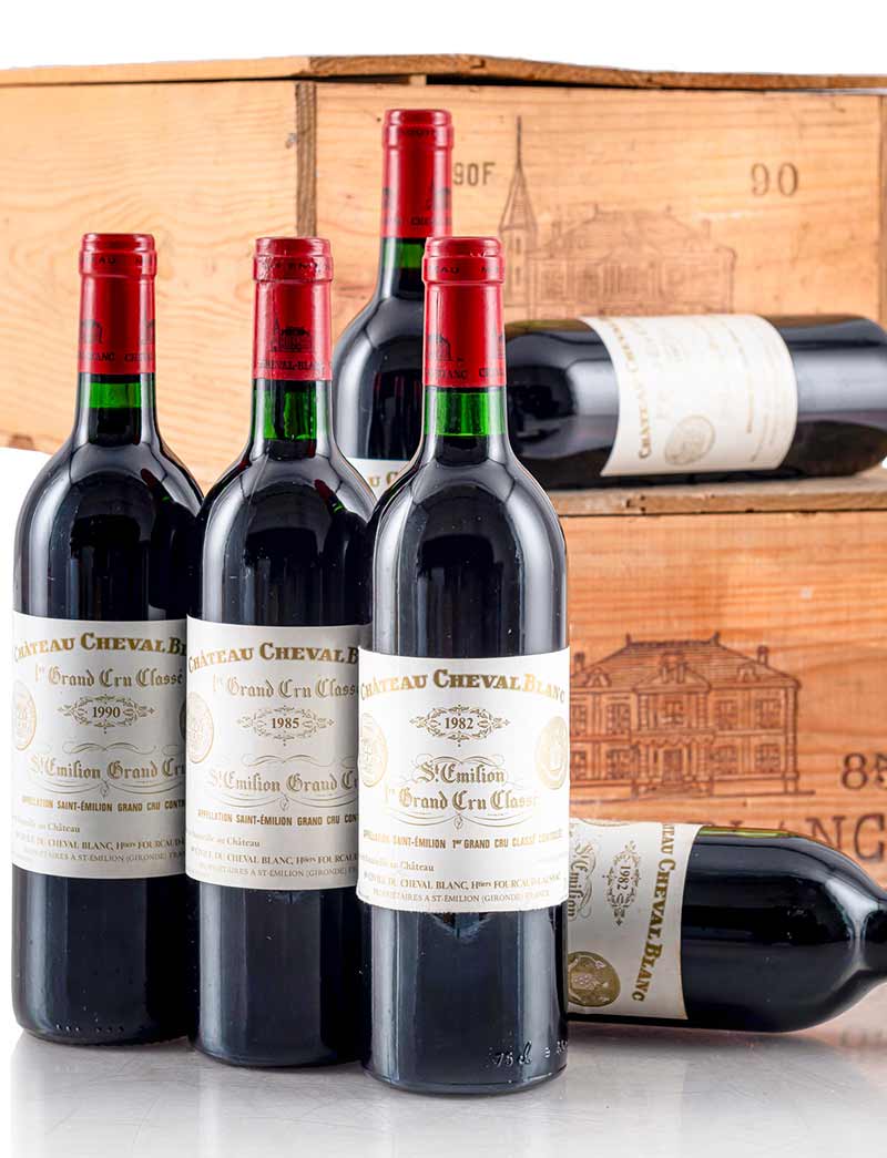 Lots 510, 516 & 520: 12 bottles each 1982, 1985 & 1990 Chateau Cheval Blanc in OWC