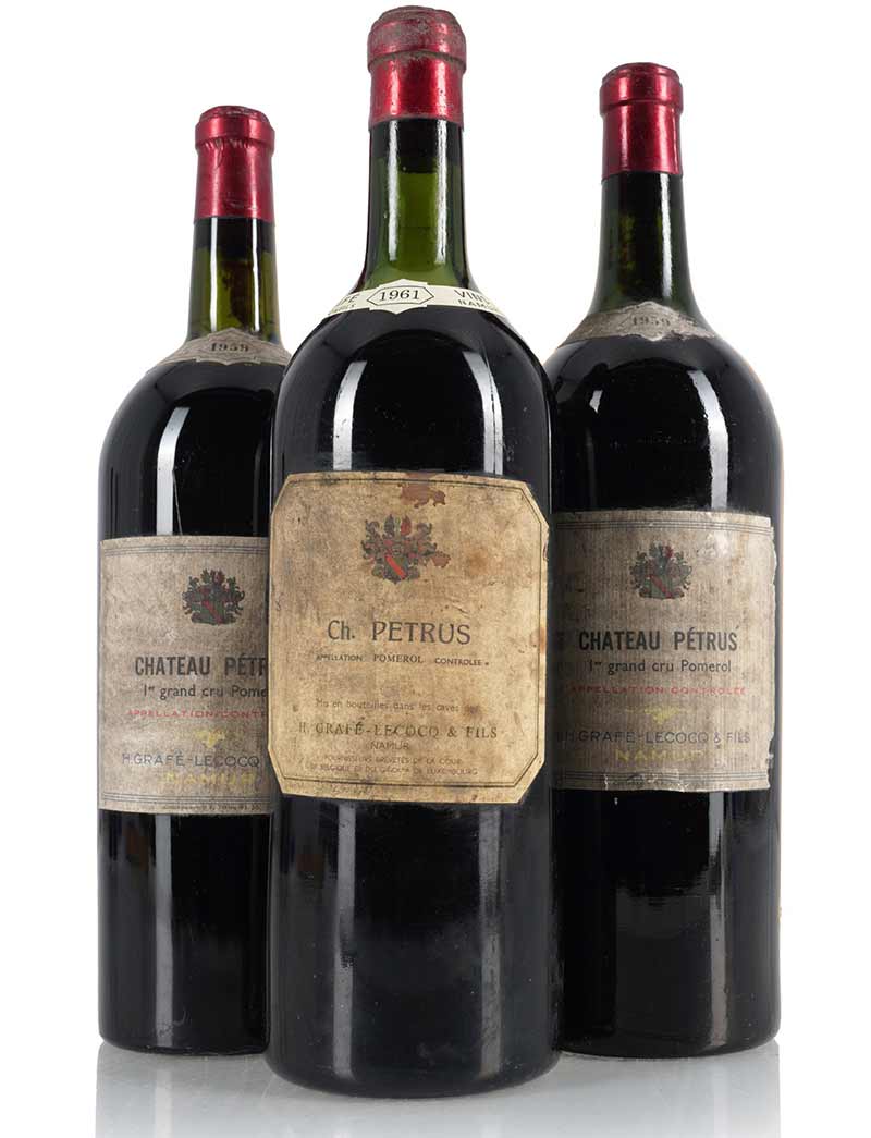 Lots 518-520: 2 magnums 1959 & 1 magnum 1961 Grafe-Lecocq Chateau Petrus