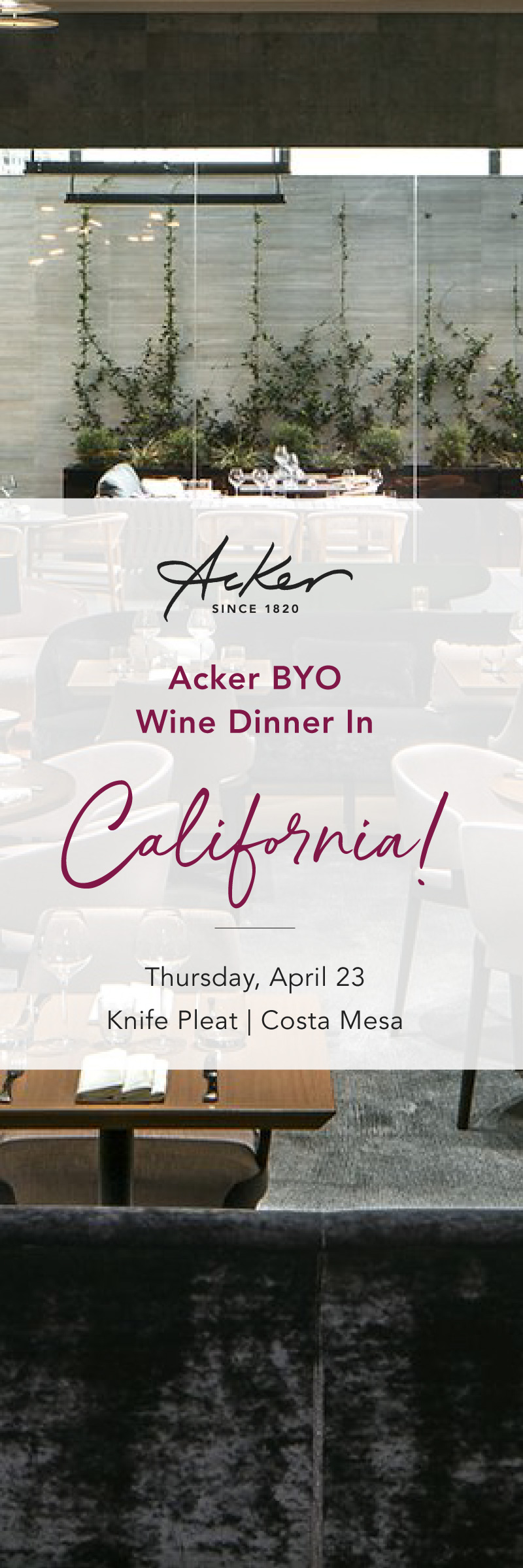 EVENT: BYO Wine Dinner (Costa Mesa)